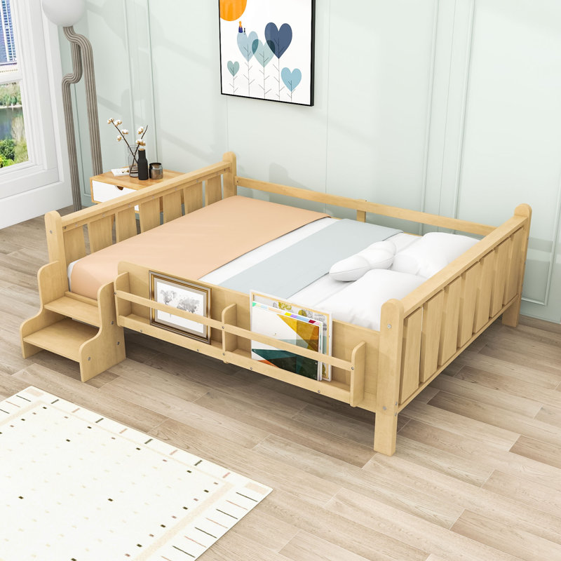 Lit plateforme en bois pour enfants avec bibliothèques de rangement, Lit double, Clair naturel