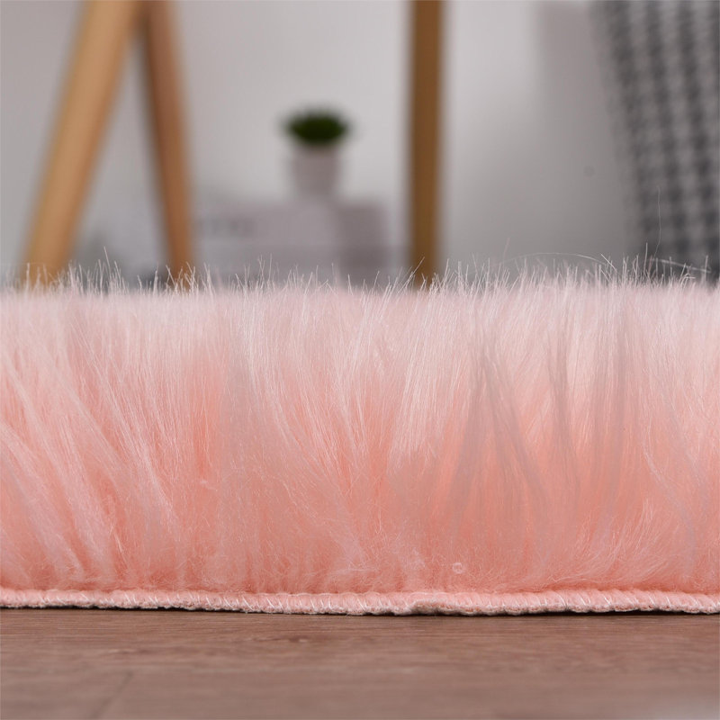 Faux Sheepskin Indoor Rug, Round 10', Pink