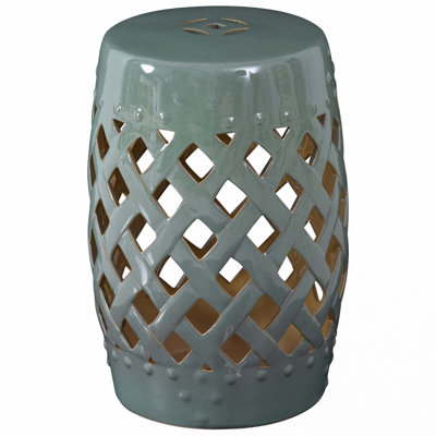 Outsunny 13" x 18" Ceramic Garden Stool with Woven Lattice Design & Glazed Strong Materials Decorative End Table