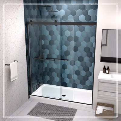 Bypass Shower Door, Sliding Door,Soft Close System, With 5/16" Tempered Glass And Matted Black Finish
