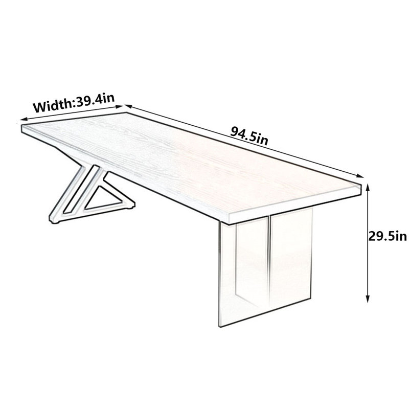 Bureau en bois massif noir: pieds en acrylique, H 29,5 po x l 94,5 po x P 39,4 po
