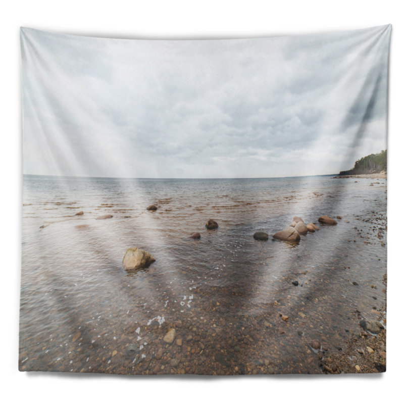 Tapisserie de plage d’automne en mer rocky, H 32 po x l 39 po