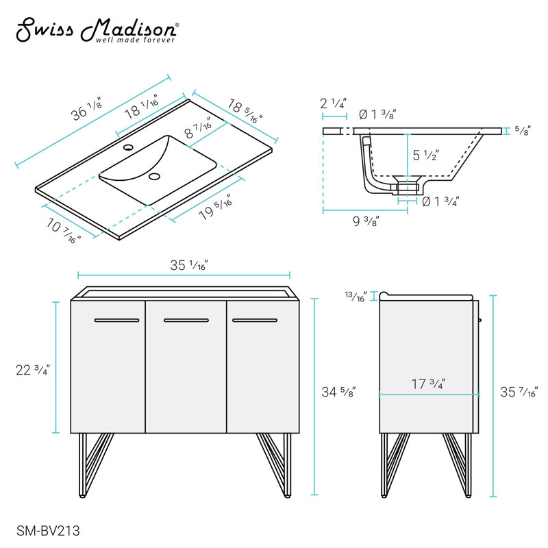 Meuble-lavabo de 36 po Annécy, Blanc