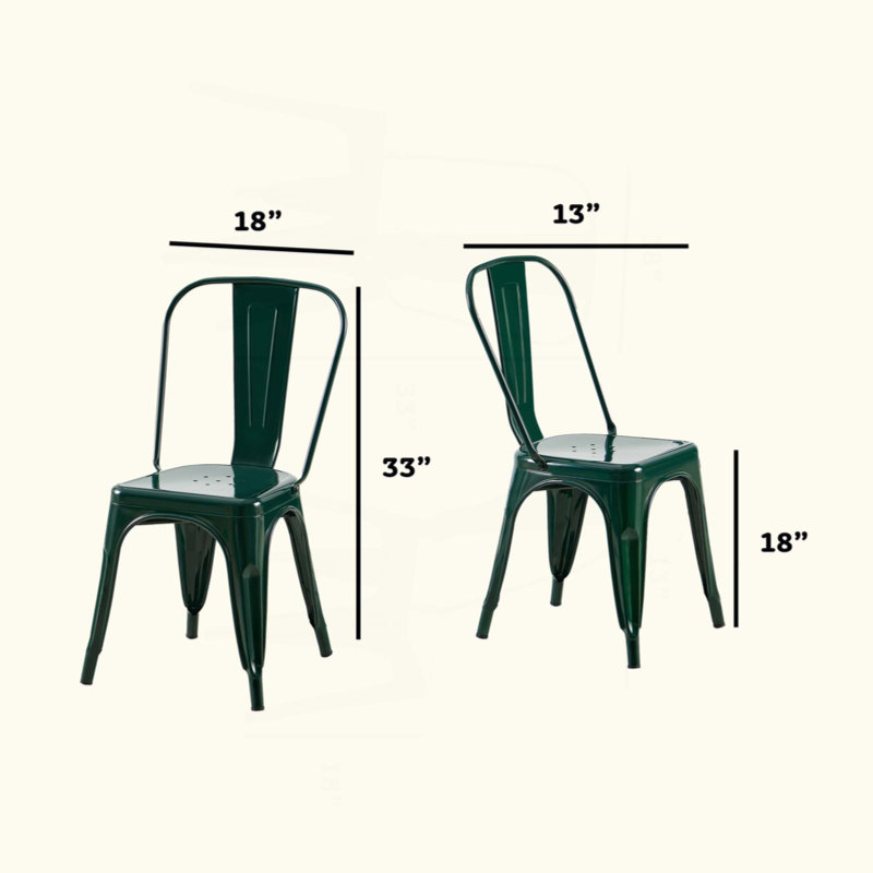 Set Of 2 Industrial Metal Dining Chairs 18 Inch Seat Height Stackable Indoor Outdoor, Lightweight Easy-Clean Surface, Easy Assembly, Durable Modern Design