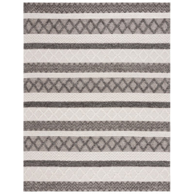 Atousa Hand Woven Wool/Cotton Striped Rug in Ivory/Grey
