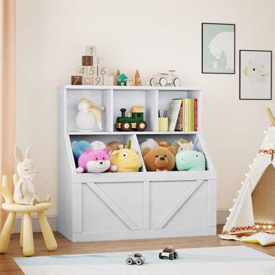 Kids Toy Storage Organizer with Bookshelf, Multi-Functional Toy Shelf and Bookcase for Toddlers, Nursery, Playroom, or Daycare by Latitude Run