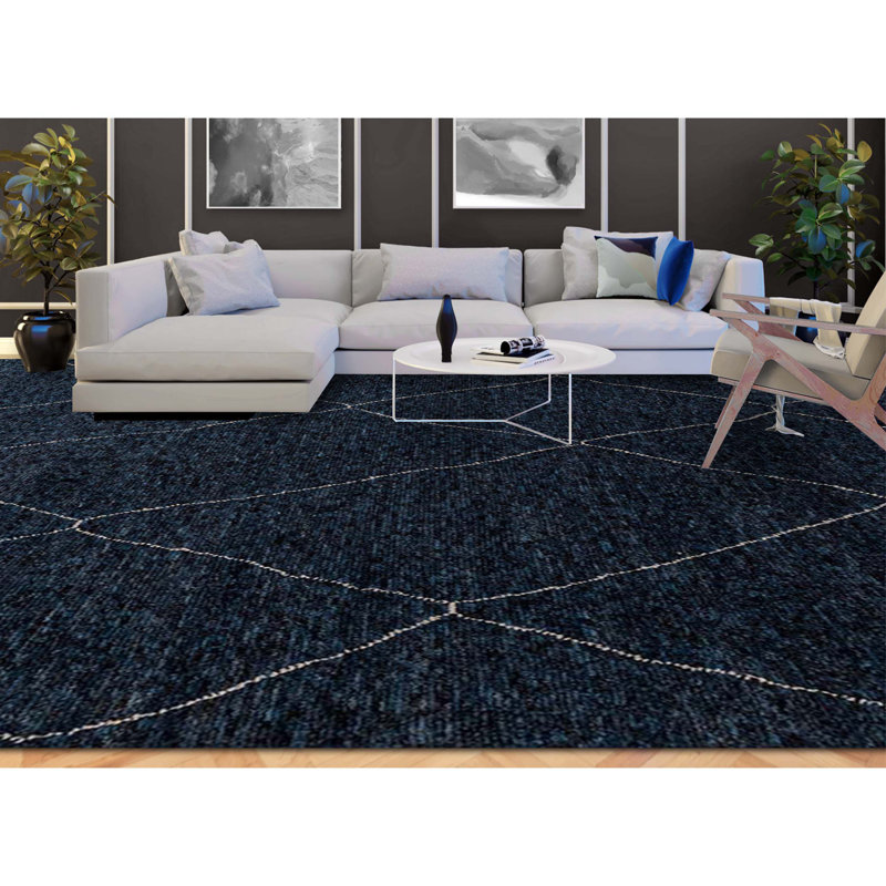 Hand Knotted Wool Geometric Area Rug, Rectangle 9' x 12'