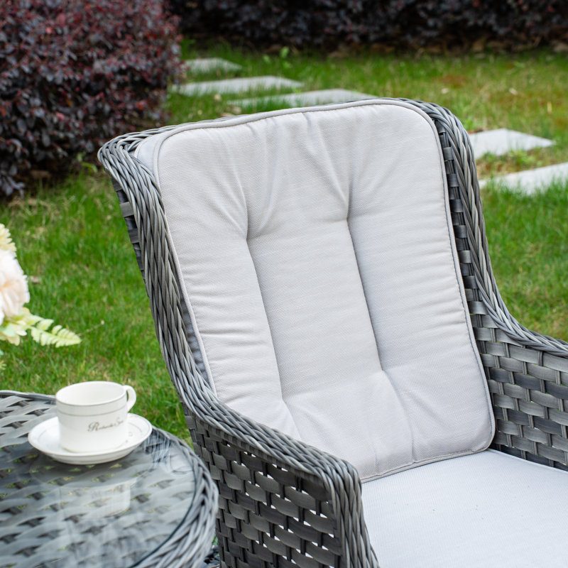 Ensemble bistro de patio 3 pièces Atrakchi pour 2 personnes avec motif tissé, Grey, Grey