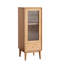 Étui de rangement en chêne massif - porte en verre rétro, 2 tablettes, 1 tiroir et poignée en laiton pour le salon. , Poignée. Robuste, entrée pratique, cuisine,