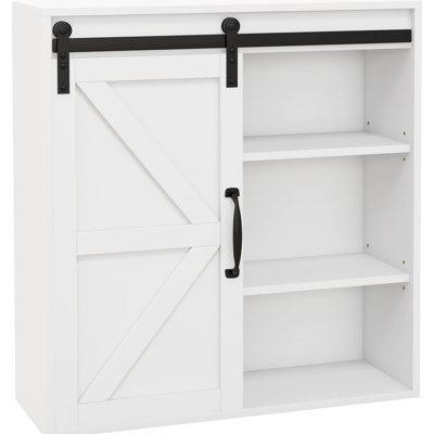 Toilet Cabinet With Sliding Door And Adjustable Shelf, White Finish Style Bathroom Cabinetry