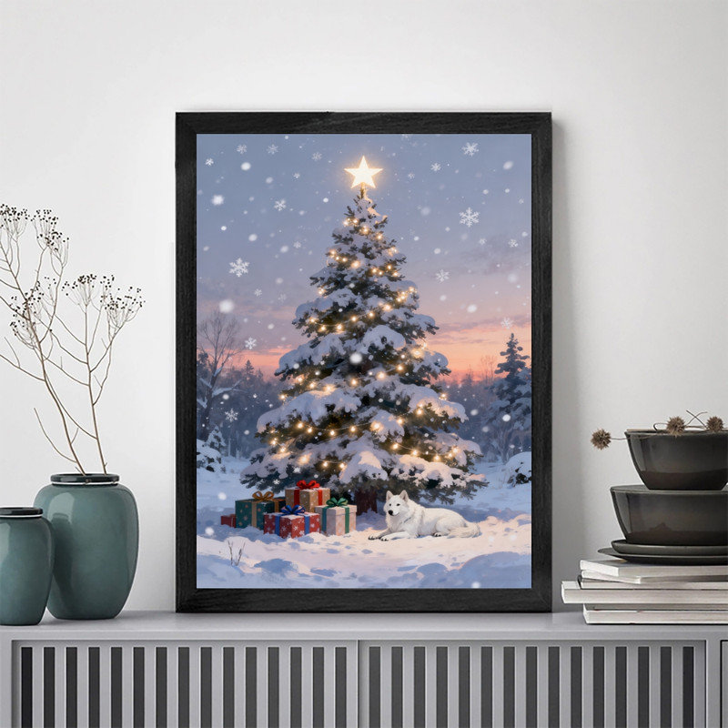Art mural arbre de Noël noir encadré noir - décorations festives enneigées, H 11 po x l 9 po