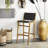 Markus Teak Wood Woven Leather Seat and Back Bar Stool with Beam Footrest-1241040597