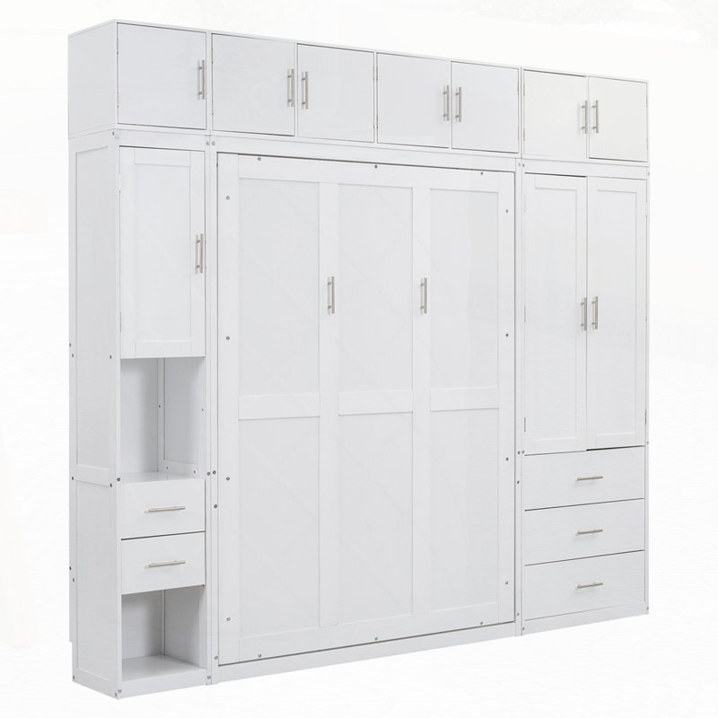 Lit escamotable double avec casiers et armoires, Double