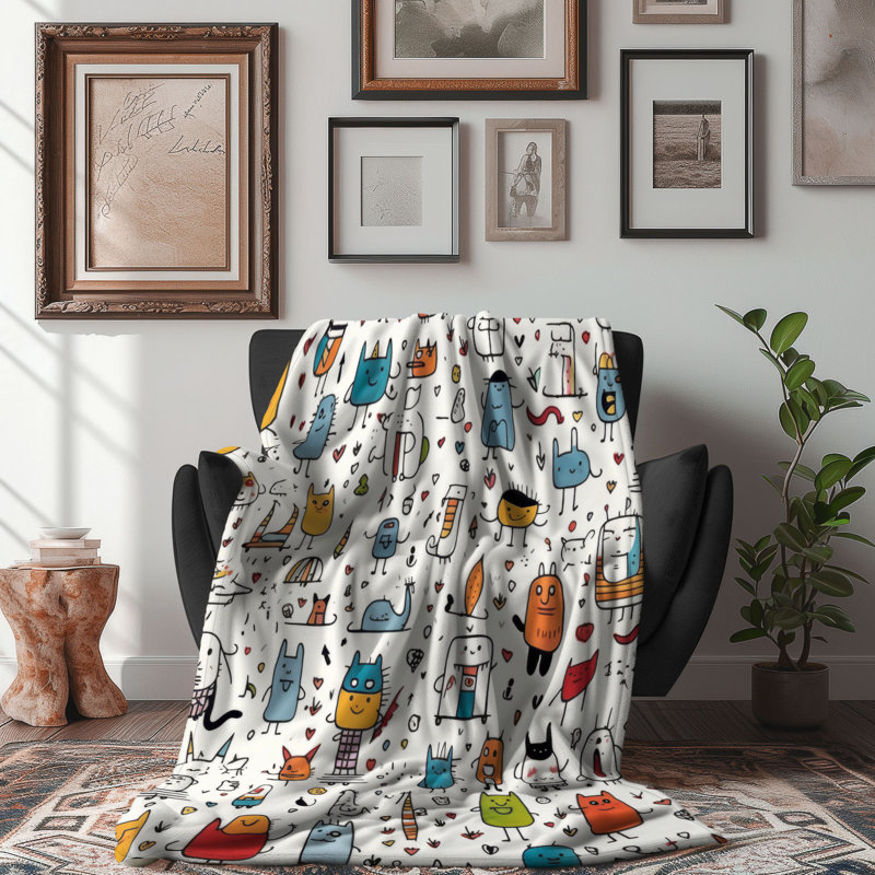 Whimsical Animations - 1 Piece Premium Sherpa Blanket, Queen