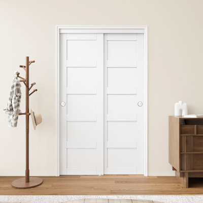 80” 5-Lite White MDF Paneled Pantry Sliding Closet Doors With Hardware & Handles (Assembly Required)