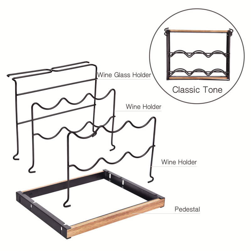 Akanksha 6 Bottle Tabletop Wine Bottle & Glass Rack in Brown