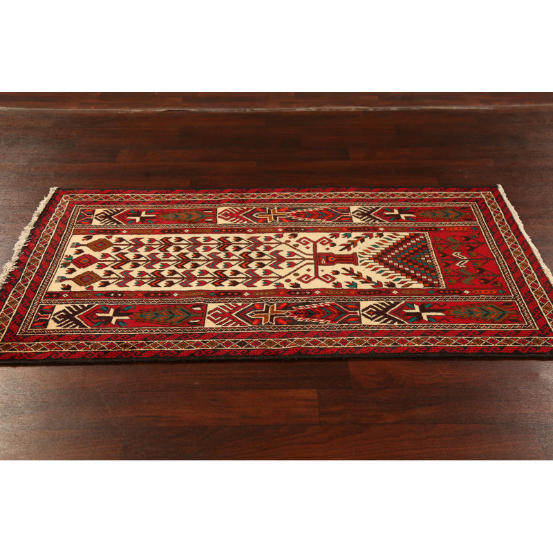 Tapis zone en laine ivoire/rouge 3 pi 4 po x 5 pi 8 po one-of-kind-noué la à la main new age balouch Marlen