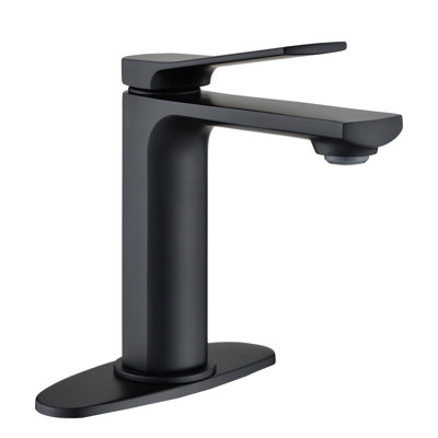 Robinet de salle de bain monocorps à poignée simple avec plaque de finition noir mat