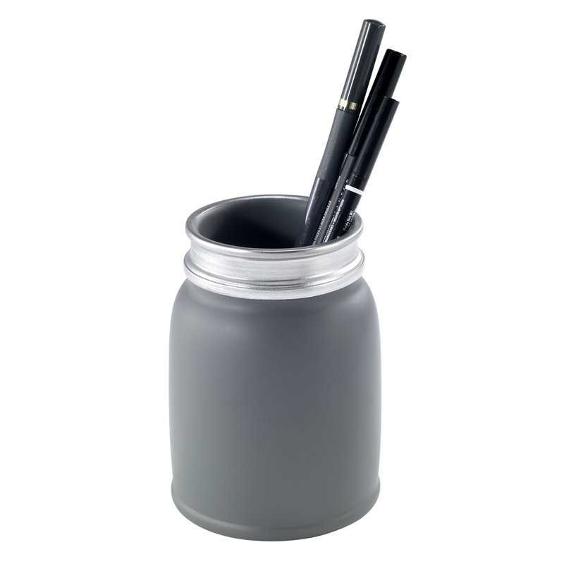 Gray Resin Tumbler with Silver Accents for Bathroom