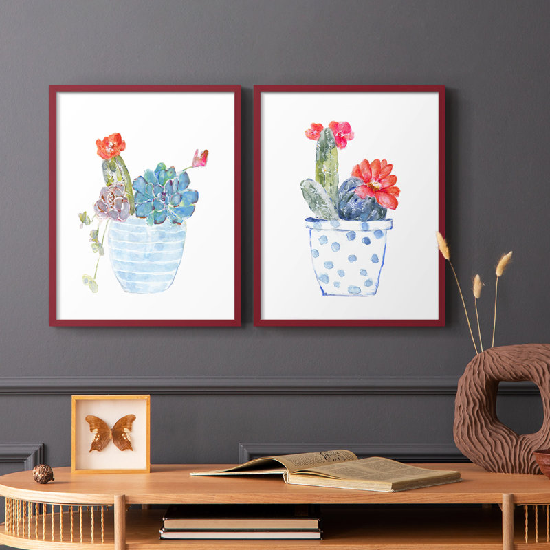 «Cactus and Succulent Blooms I», reproduction encadrée de qualité supérieure - prête à être accrochée - aucun clou requis - aucun clou requis