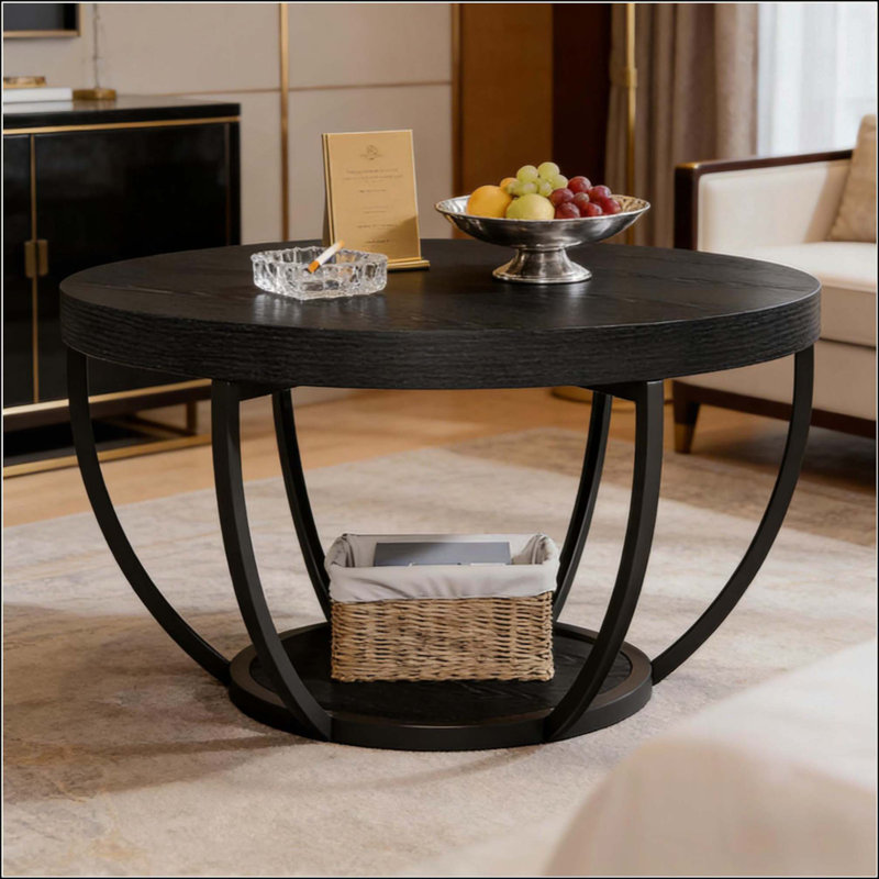 Table basse ronde à 2 niveaux, Noir