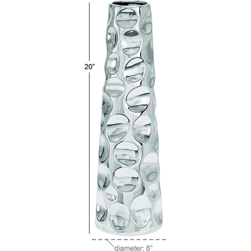 Elegant Silver Ceramic Floral Bouquet Vase 6" x 20"
