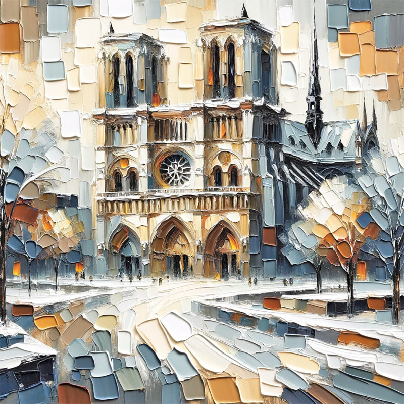 «Gothic Grace - Impasto Cathedral in Winter», art sur toile tendue, H 12 po x l 12 po x P 1 po