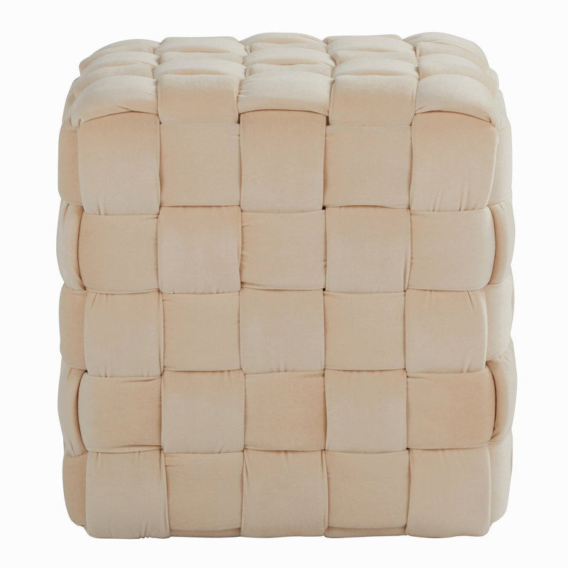 Square 16" Ottoman In Cream Velvet, Cream