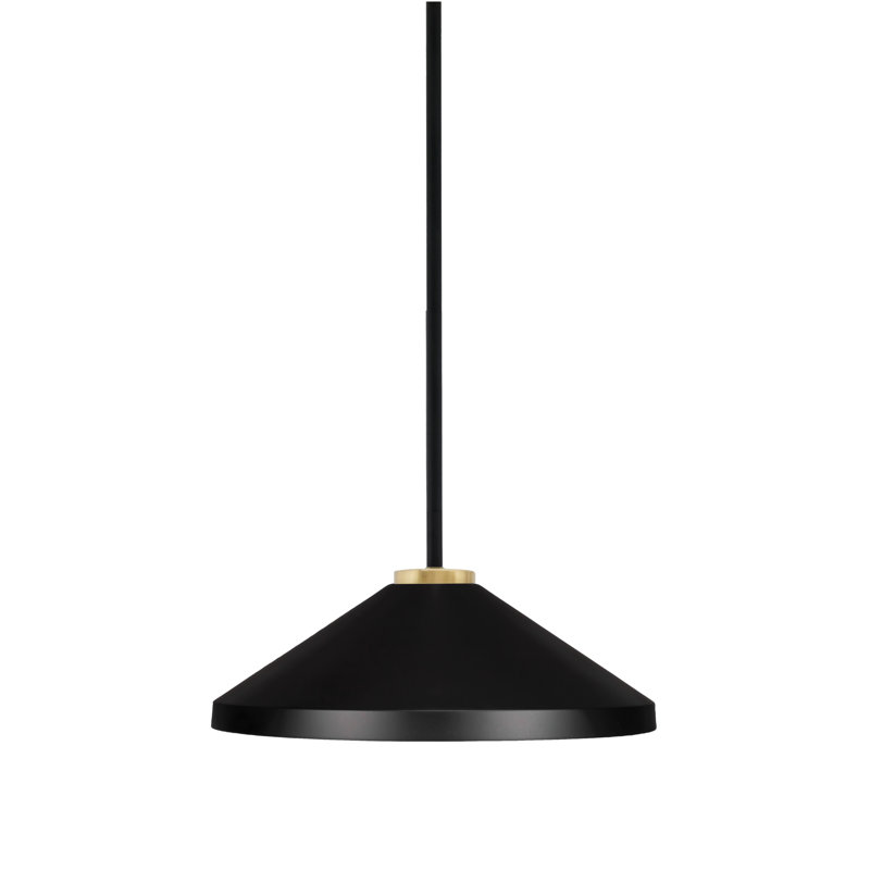 Luminaire suspendu à 1 lumière Amarmula, noir mat et finition laiton vieilli, abat-jour conique en métal noir mat 14 po