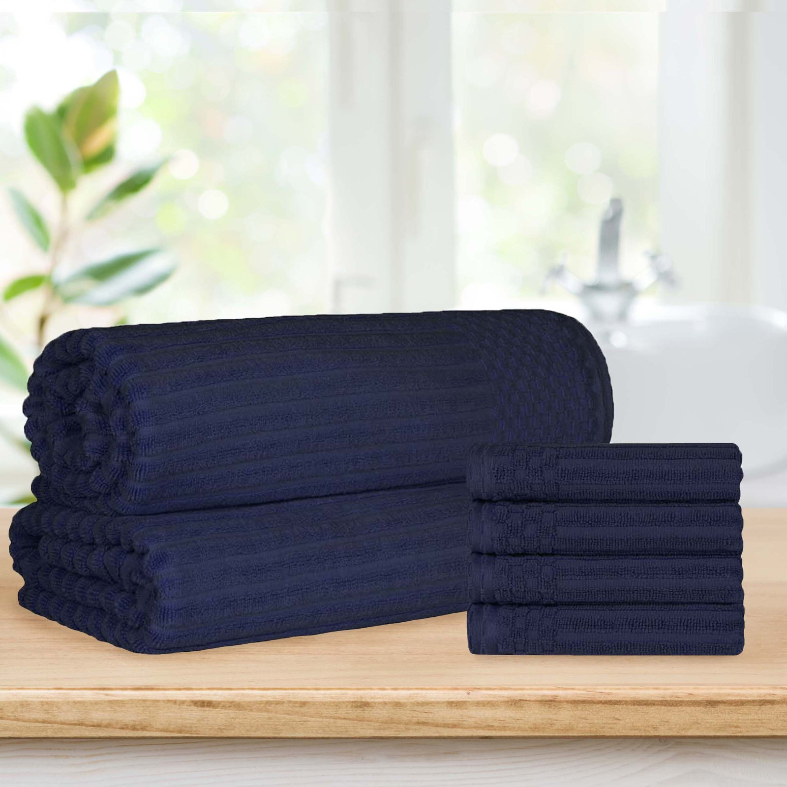 Keshayla 6-Piece Ribbed Cotton Towel Set, Navy Blue