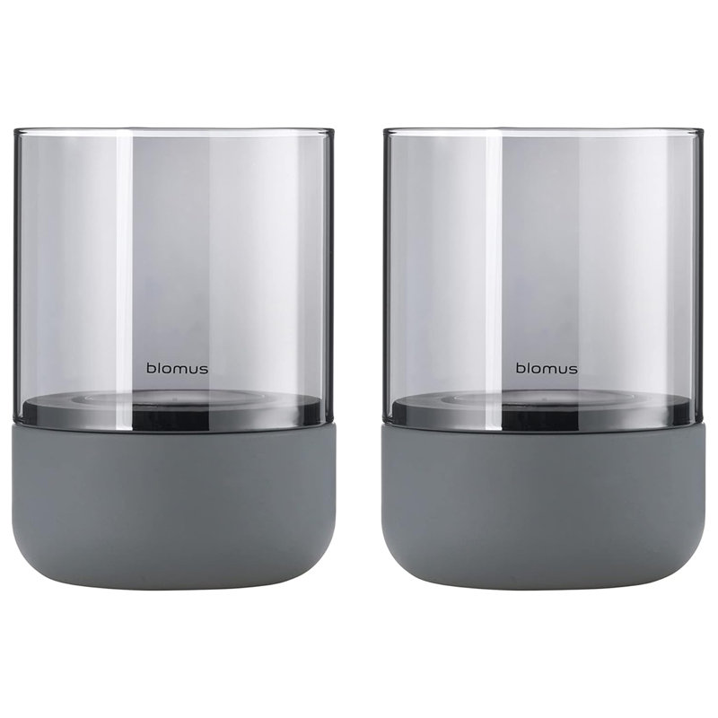 2 Piece Glass Corner Tealight Holder Set, Light Grey