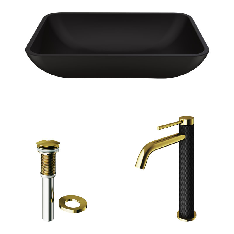 Sottile 18" L x 13" W x 4" H Rectangular Glass Vessel Bathroom Sink with 10" H Faucet