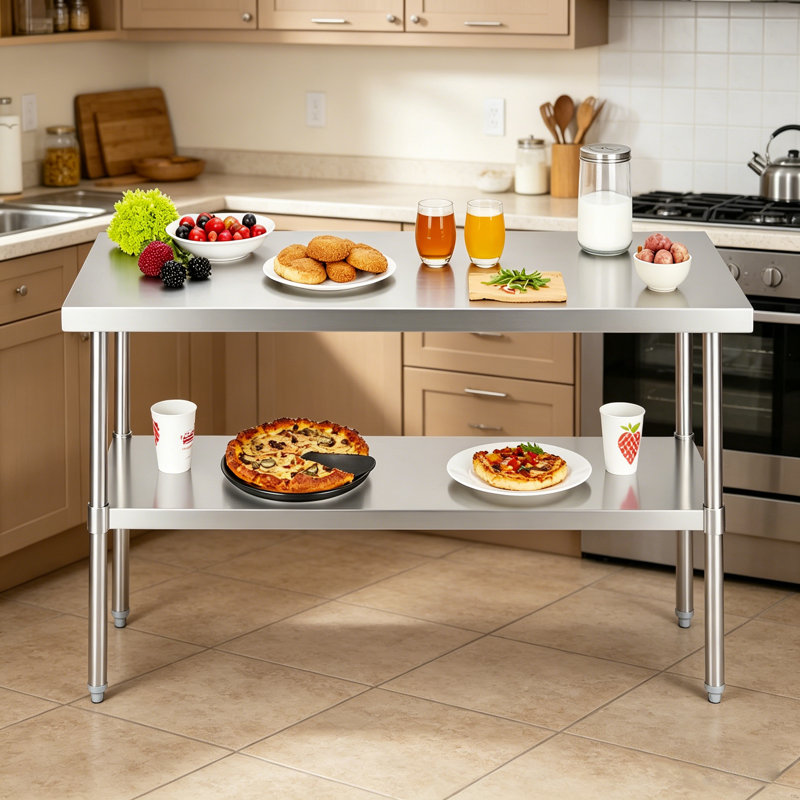 Table de travail 48 po x 24 po en acier inoxydable robuste, préparation commerciale et établi avec tablette inférieure réglable, capacité de 500 lb