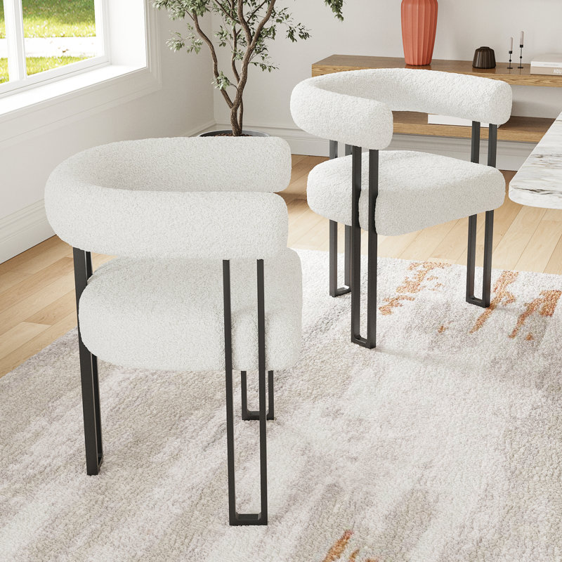 Mahjabi Upholstered Dining  Arm Chairs, White