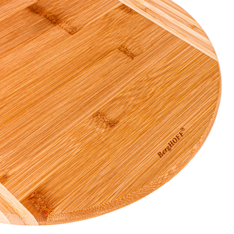 Aaron Probyn Medium Wood Round Bamboo Cheese Board Set with Stainless Steel Knives