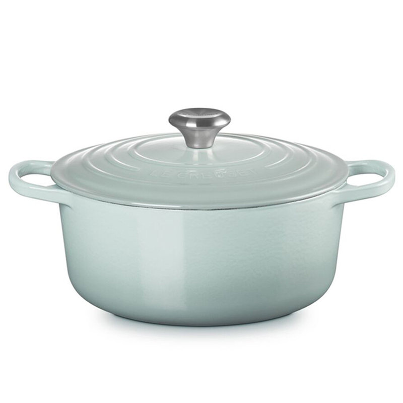 Le Creuset Signature Enameled Cast Iron Round Dutch Oven with Lid, Sea Salt, 9 quarts