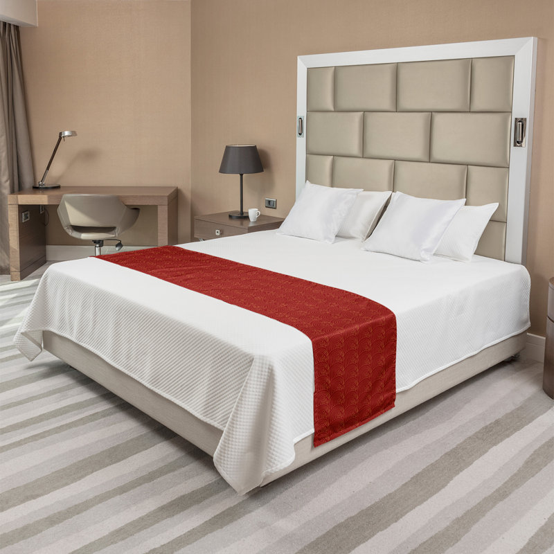 King Red Polyester Satin Bed Runner with Print