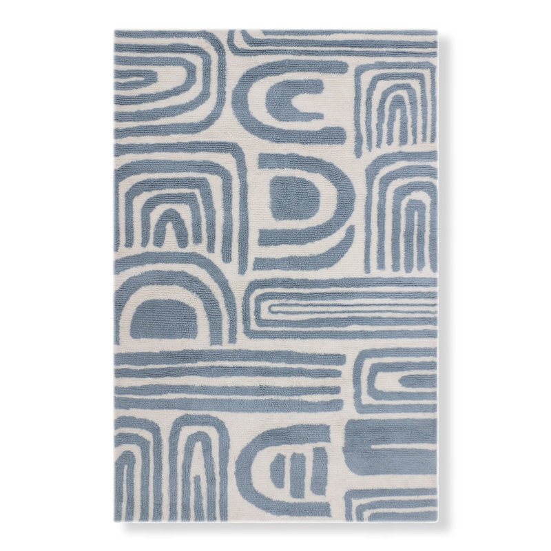 Abstract Area Rug in Dusty Blue, Rectangle 10' x 14'