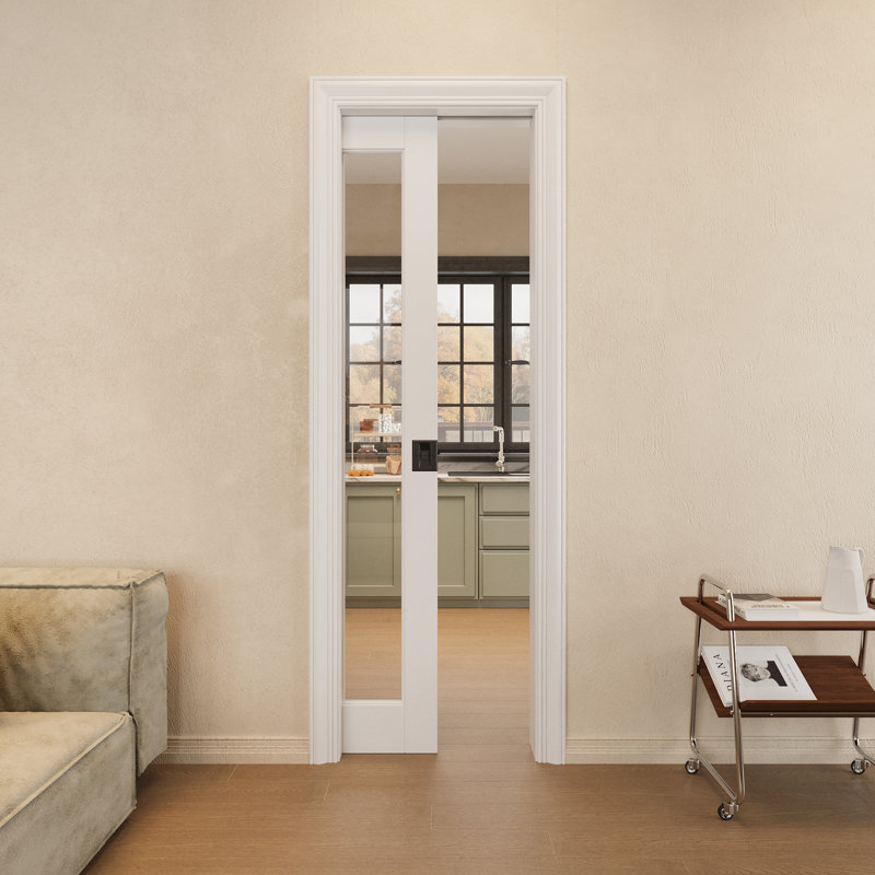 Porte de garde-manger coulissante intérieure avec porte coulissante et miroir, 18 po x 80 po, Blanc/Noir