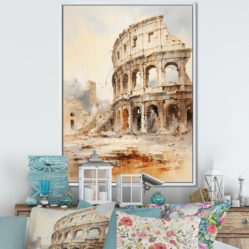 «Italian Colosseum Memory» sur impression sur toile, Cadre flottant blanc, H 32 po x l 24 po x P 1 po