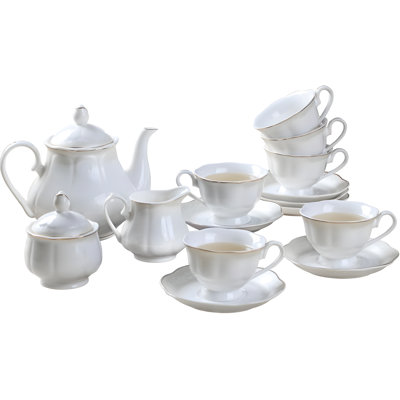 15-Piece Lotus Shaped Porcelain Tea Set With Teapot, Sugar Bowl, Creamer, 6 Tea Cups And Saucers, Elegant White Tea Party Set For Home And Gifts