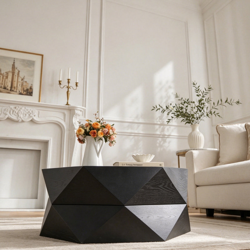 Table basse avec rangement, Noir, 36.61"W