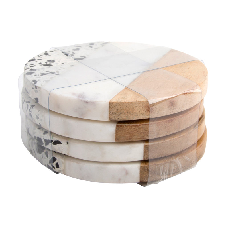Wood Round 4 Piece Coaster Set