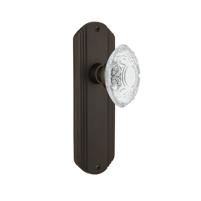 Plaque décorative avec bouton en cristal victorien, 2 3/4 po, Bronze frotté à l'huile