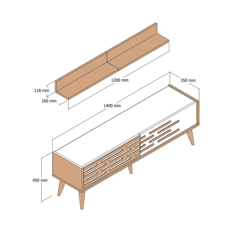 Sveinn Unfinished TV Stand for TVs up to 60", Walnut/White