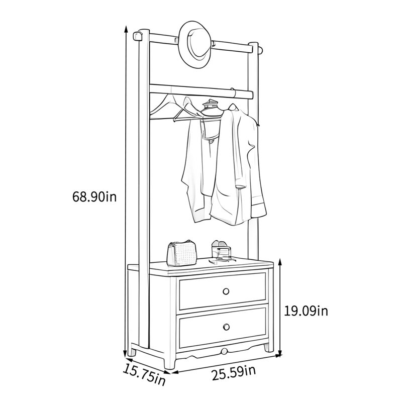 Elegant Solid Wood Coat Rack with Storage, Reddish Brown