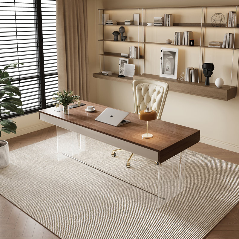 63" Modern Acrylic Desk with Storage & Cable Management - Sleek Home Office Writing Table for Small Spaces, Durable Design & Easy Assembly