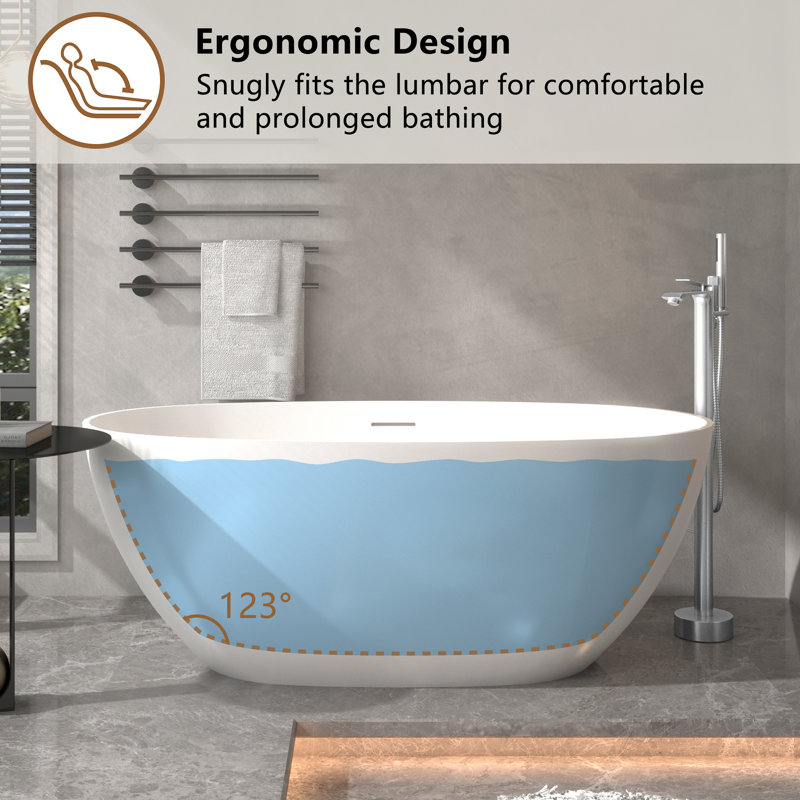 Monaco 59"x 30" Solid Surface Stone Freestanding Soaking Bathtub Bathroom Tub