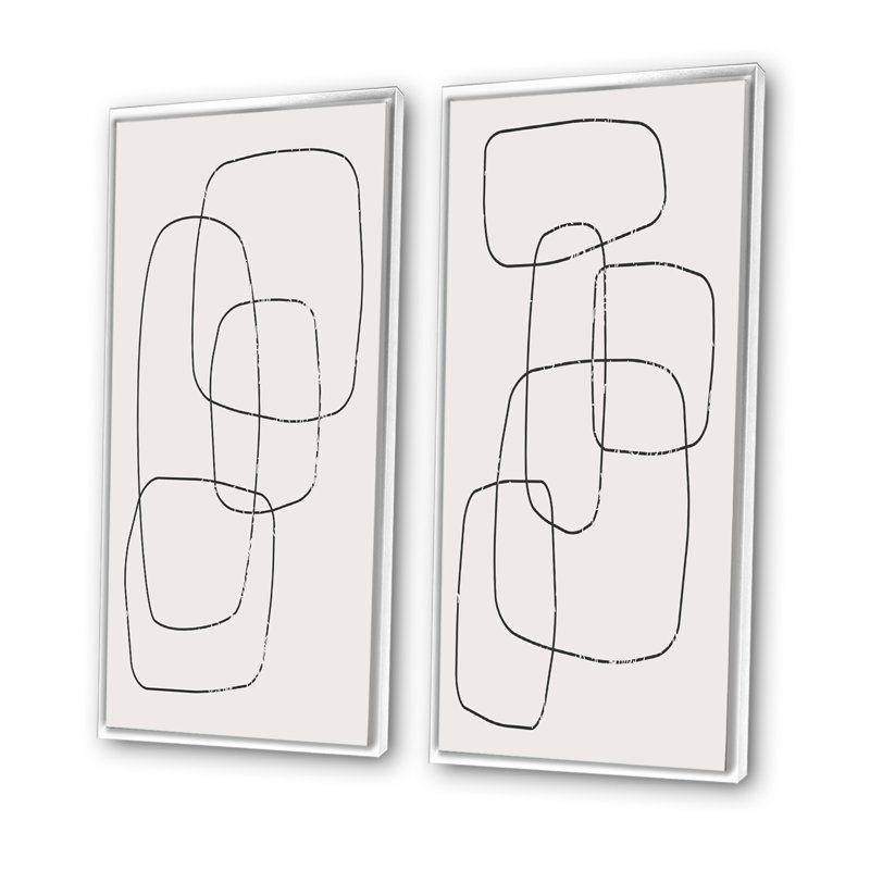«Abstract Geometric Minimalistic Line I», ensemble de 2 peintures, H 32 po x l 32 po x P 1 po, Cadre blanc