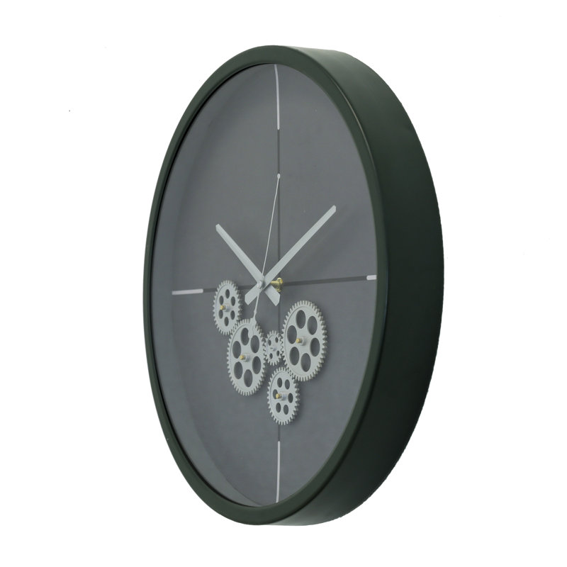 Horloge moderne minimaliste vert foncé de 18 po avec engrenages mobiles ouverts, Vert foncé